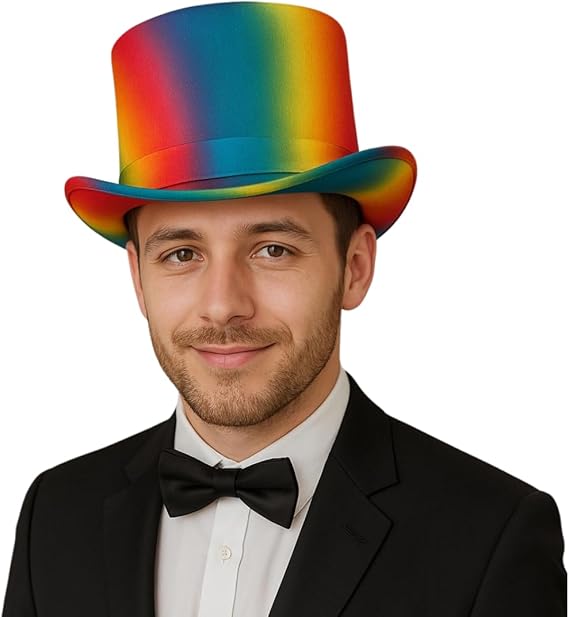 labreeze Adult Rainbow Top Hat – Vibrant Fancy Dress Accessory for Pride, Festivals & Parties
