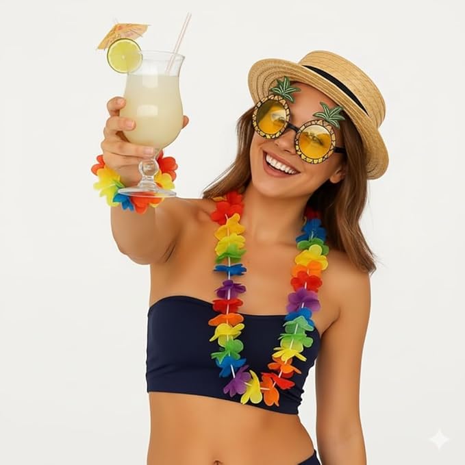 labreeze Women’s Hawaiian Fancy Dress Costume Set (4 Pieces) – Tropical Party Outfit for Beach, Luau & Summer Events