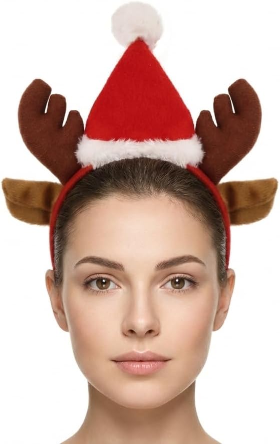 labreeze Reindeer Antler Headband with Ears and Santa Hat – Christmas Hair Accessory for Women