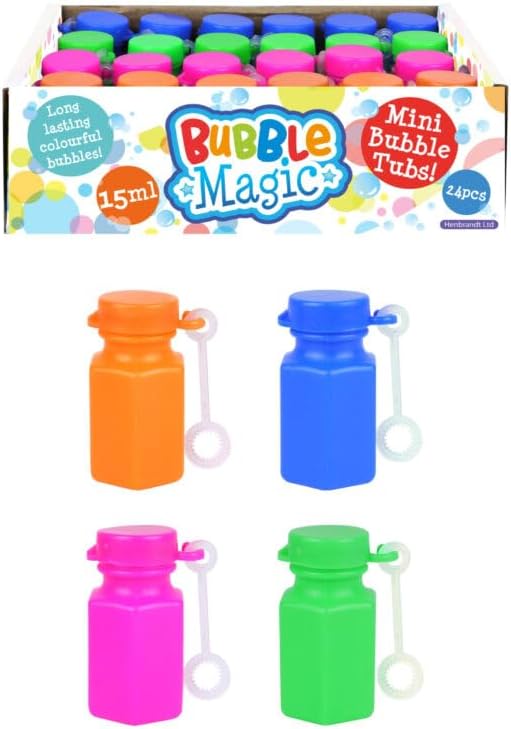 Pack of 15 Magic Bubble Tubs with Wands (15ml) – Mini Bubble Bottles for Kids – Party Bag Fillers, Birthday Favours, Outdoor Play – Non-Toxic Bubble Fun
