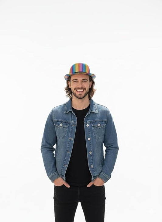 labreeze Rainbow Coloured Bowler Hat – Adult Bright Party Costume Hat
