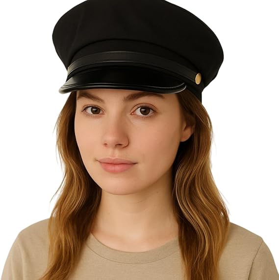 labreeze Black Chauffeur Hat for Women – Adult Fancy Dress Taxi Driver Cap, Limo Driver Costume Accessory, Uniform Hat for Hen Party, Halloween & 1920s Cosplay