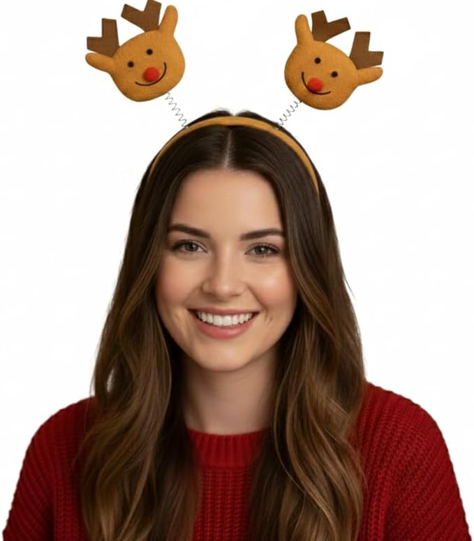labreeze Christmas Reindeer Head Bopper Headband – Festive Novelty Wobbling Headband for Holiday Parties