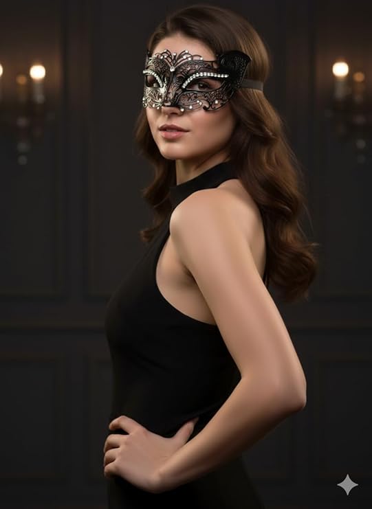 labreeze Metal Filigree Cat Masquerade Mask with Stone – Black & Gold Venetian Style