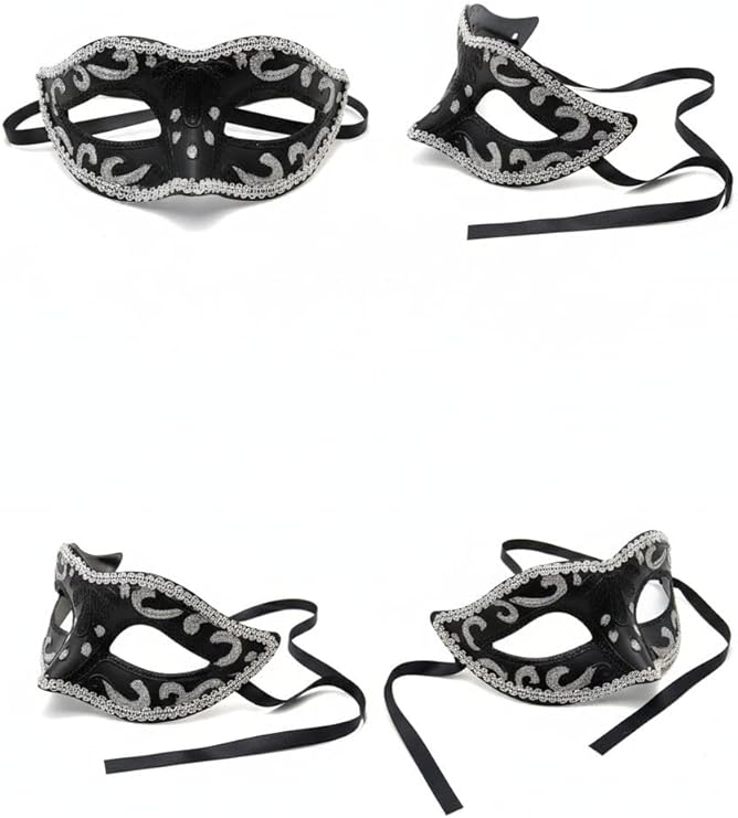 labreeze Black Eye Mask with Silver Trim (Adult) – Elegant Masquerade Mask for New Year, Parties, Halloween, Carnival & Fancy Dress