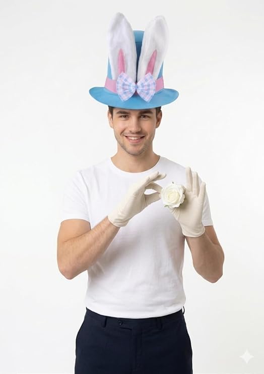 labreeze Easter Bunny Top Hat with White Gloves – Blue Costume Accessory Set - Labreeze Ltd