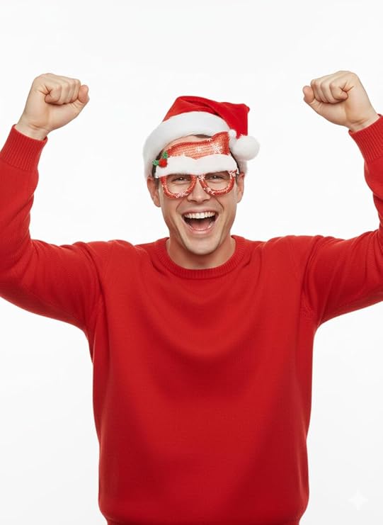 Labreeze Santa Hat with Novelty Glasses – Red & White Christmas Accessory with Holly Accent for Adults