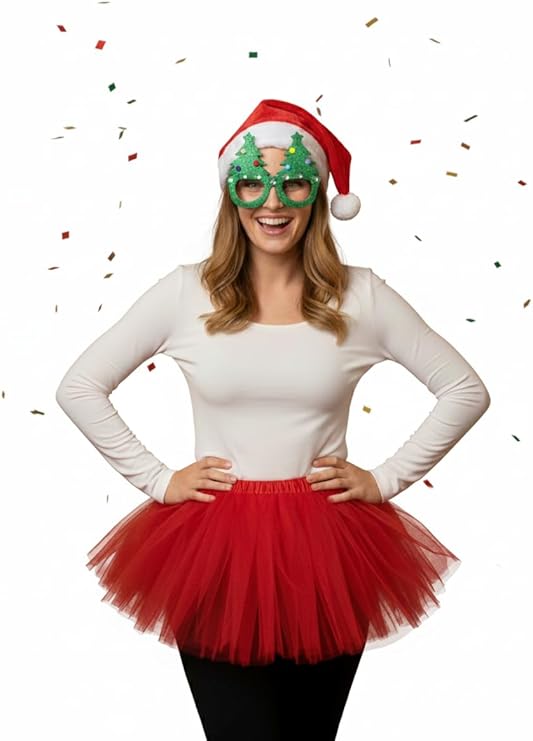 Labreeze Santa Hat and Christmas Tree Glasses Set – Festive Costume Accessories for Adults and Kids