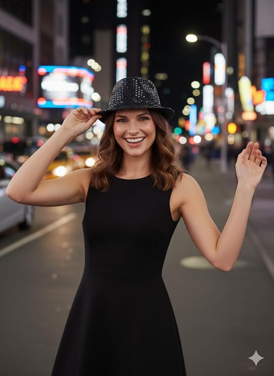 labreeze Adult Black Sequin Fedora Hat – Sparkly Party Accessory for Christmas, New Year’s Eve & Costume Events