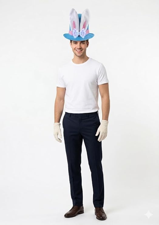 labreeze Easter Bunny Top Hat with White Gloves – Blue Costume Accessory Set - Labreeze Ltd