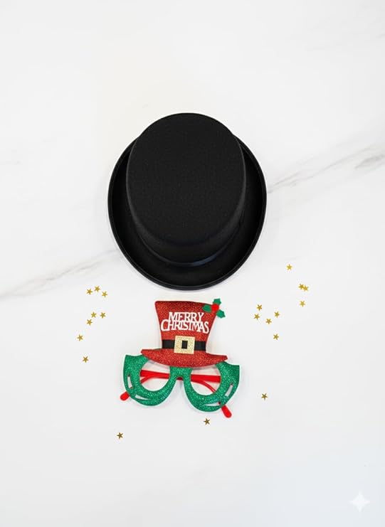 Labreeze Black Velour Top Hat with Merry Christmas Novelty Glasses – Adult Festive Holiday Costume Accessory Set