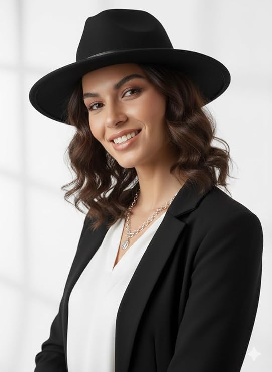 labreeze Black Wool Felt Gangster Fedora Hat with Leather Band – 1920s Adult Party Hat