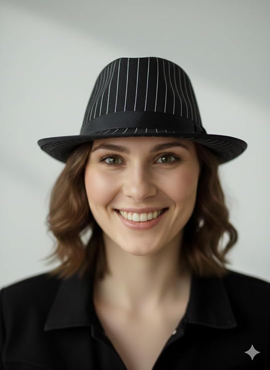 labreeze Pin Striped Gangster Fedora Hat – Adult 1920s Vintage Style Party Accessory