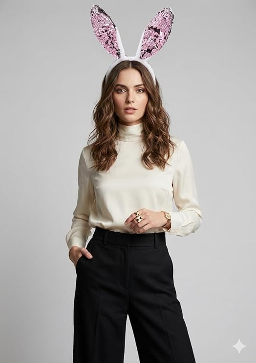 labreeze Bunny Ears Headband – White with Pink Sequins Easter Fancy Dress Accessory - Labreeze Ltd