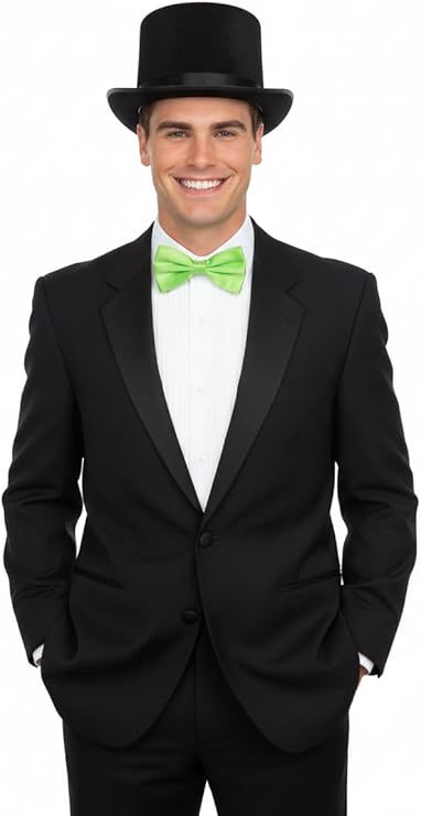Labreeze Adult Black Velour Top Hat & Green Bow Tie Set – Victorian Dickens Style Christmas Fancy Dress Accessory