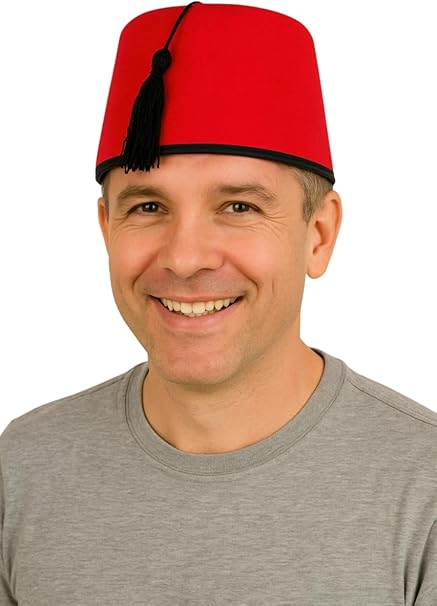 labreeze Red Fez Fancy Dress Hat for Men – Adult Turkish Ottoman Style Costume Headwear, Vintage Comedy Party Hat, Retro Fancy Dress Accessory