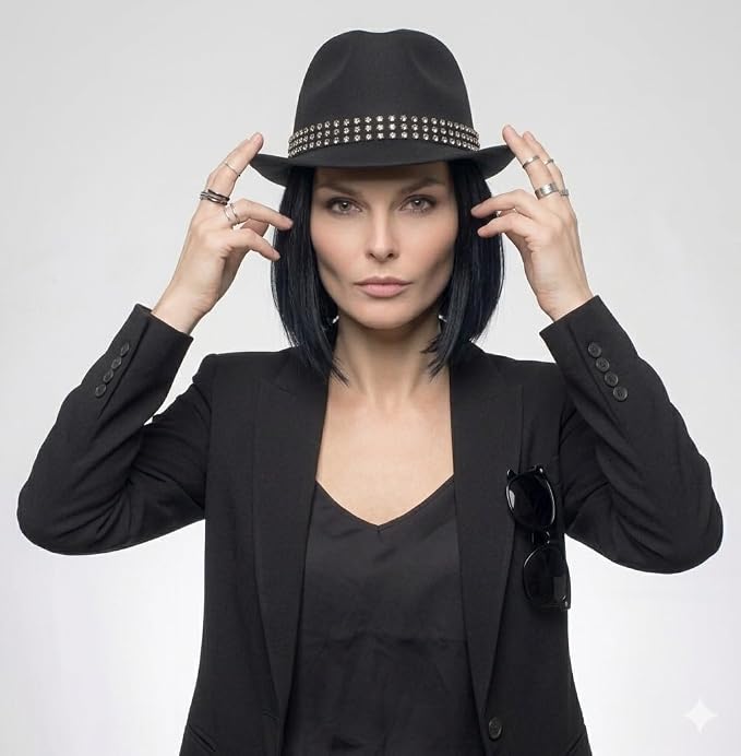 labreeze Black Trilby Hat with Gem Stone Band & Austin Glasses Set – Adult Fancy Dress Costume Accessories