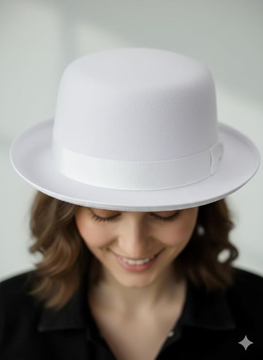labreeze White Satin Look Bowler Hat – Adult Classic Party Accessory