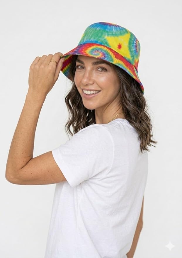 labreeze Rainbow Pride Bucket Hat with Spiral Pattern – Multicolour Adult Festival Hat - Labreeze Ltd