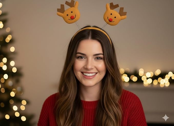 labreeze Christmas Reindeer Head Bopper Headband – Festive Novelty Wobbling Headband for Holiday Parties