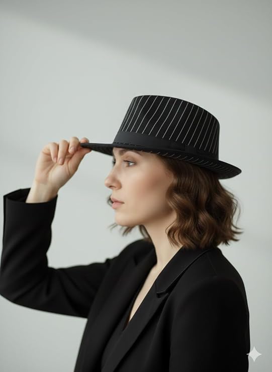 labreeze Pin Striped Gangster Fedora Hat – Adult 1920s Vintage Style Party Accessory