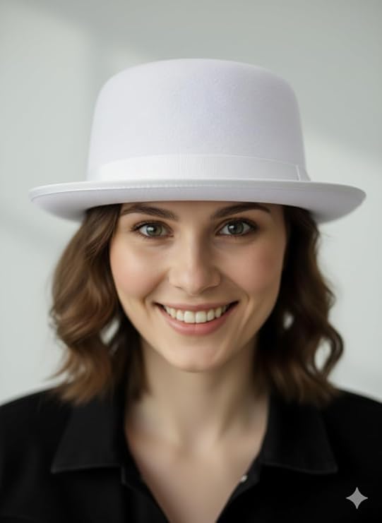 labreeze White Satin Look Bowler Hat – Adult Classic Party Accessory