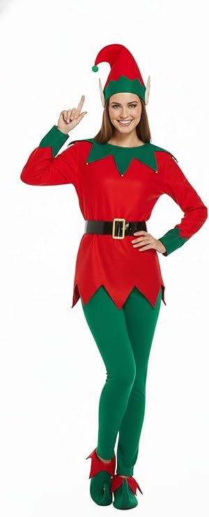 labreeze Women’s Christmas Elf Costume – One Size Adult 5-Piece Fancy Dress Set