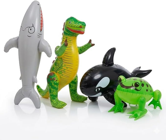 labreeze Set of 4 Inflatable Animal Toys – Shark, T-Rex Dinosaur, Whale & Frog Party Decorations - Labreeze Ltd