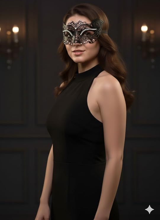 labreeze Metal Filigree Cat Masquerade Mask with Stone – Black & Gold Venetian Style