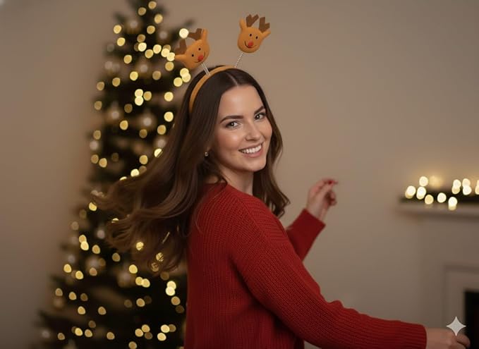 labreeze Christmas Reindeer Head Bopper Headband – Festive Novelty Wobbling Headband for Holiday Parties