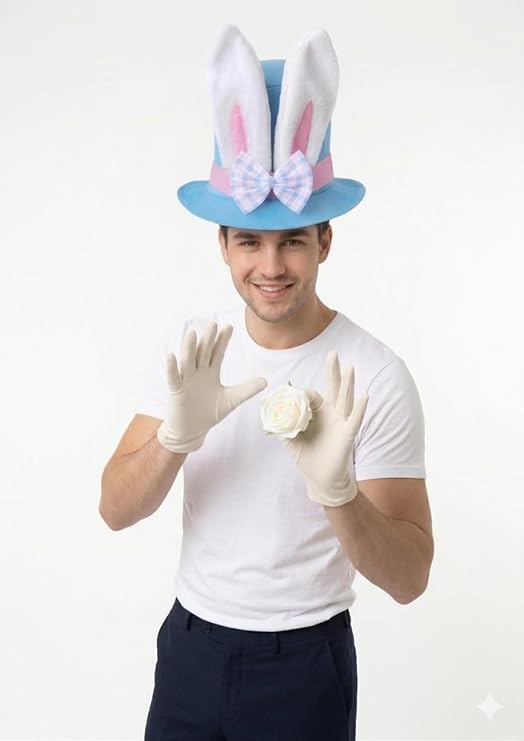 labreeze Easter Bunny Top Hat with White Gloves – Blue Costume Accessory Set - Labreeze Ltd