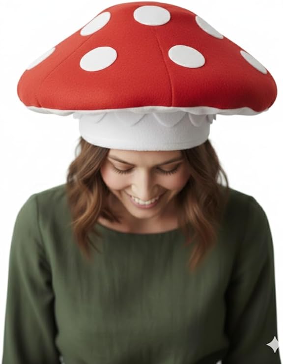 labreeze Toad Stool Mushroom Hat for Adults – Red & White Polka Dot Fantasy Costume Accessory