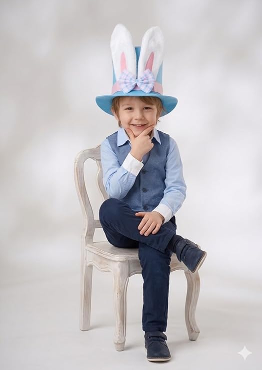 labreeze Kids Easter Bunny Top Hat – Blue with White Plush Ears & Pink Bow - Labreeze Ltd