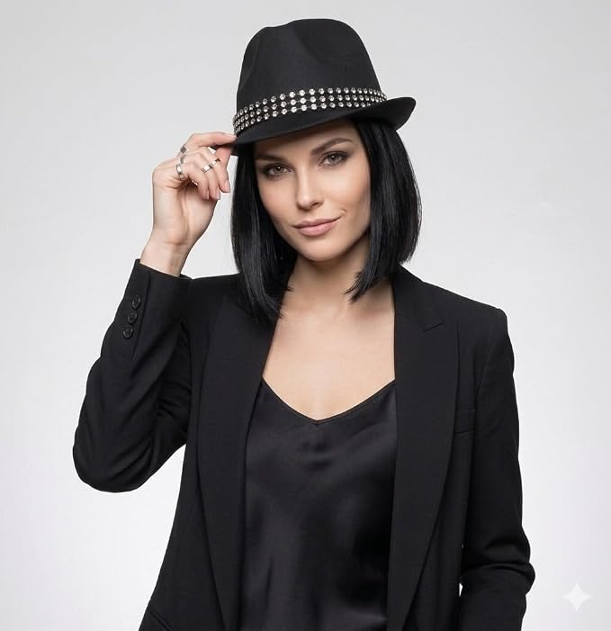 labreeze Black Trilby Hat with Gem Stone Band – Adult Fancy Dress Accessory for Parties & Cosplay