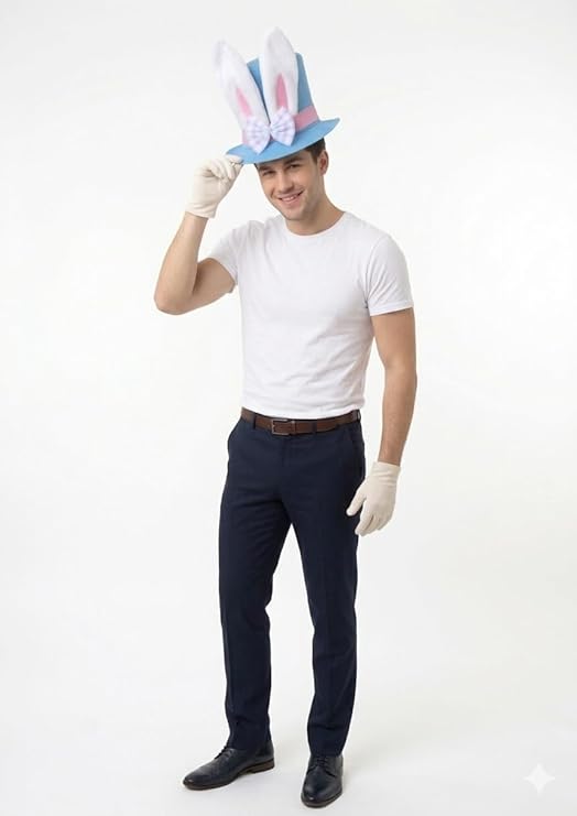 labreeze Easter Bunny Top Hat with White Gloves – Blue Costume Accessory Set - Labreeze Ltd
