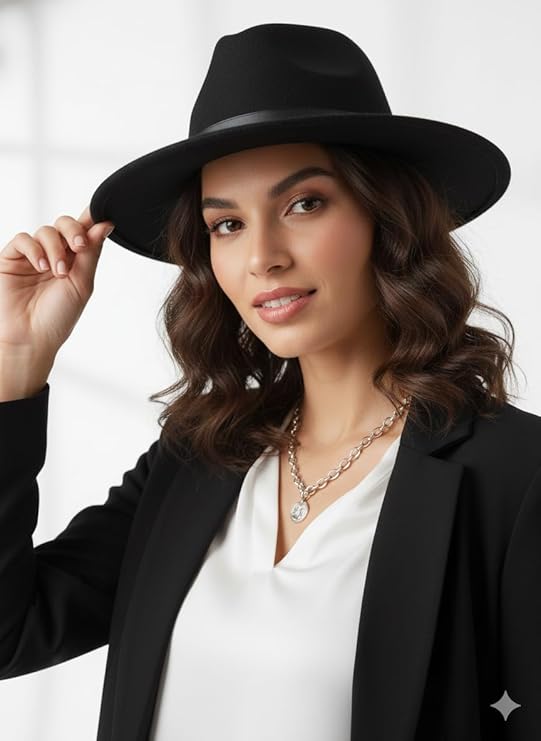 labreeze Black Wool Felt Gangster Fedora Hat with Leather Band – 1920s Adult Party Hat