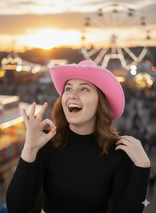 labreeze Pink Cowboy Hat with Sequin Braid Trim – Western Style Felt Hat for Adults