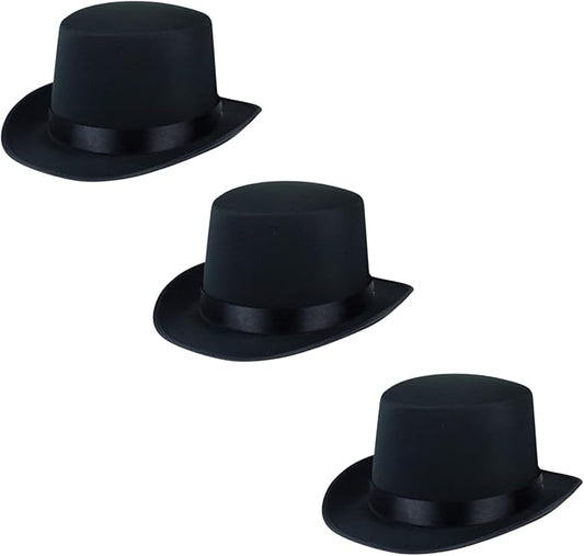 labreeze Kids Black Satin Top Hat – Set of 3 | Classic Dress-Up & Costume Accessory