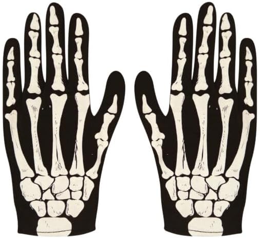 labreeze Adult Skeleton Gloves Halloween Costume Accessory – Black and White Bone Print Gloves for Fancy Dress, Cosplay, Party Outfit, Scary Costume Accessory