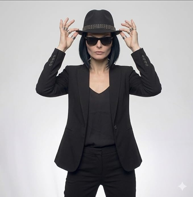 labreeze Black Trilby Hat with Gem Stone Band & Austin Glasses Set – Adult Fancy Dress Costume Accessories