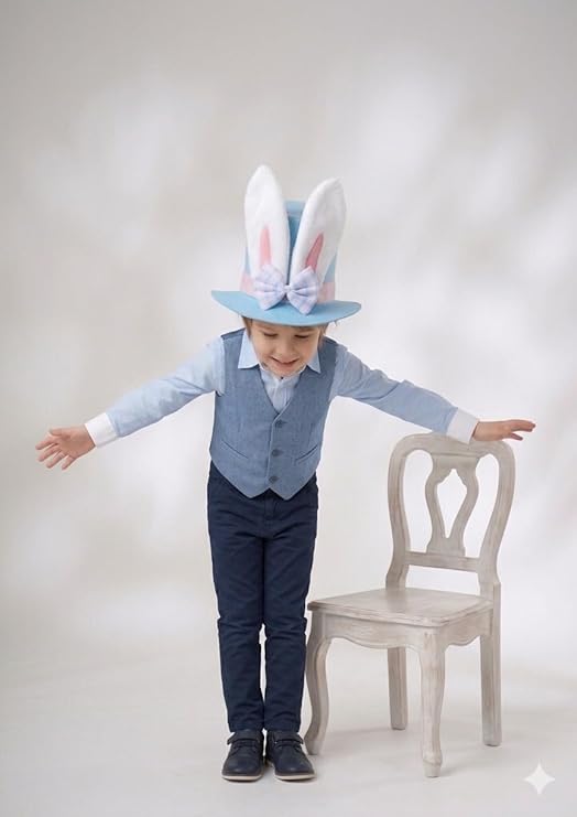 labreeze Kids Easter Bunny Top Hat – Blue with White Plush Ears & Pink Bow - Labreeze Ltd