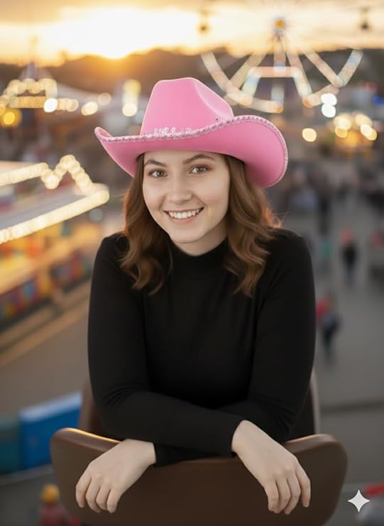 labreeze Pink Cowboy Hat with Sequin Braid Trim – Western Style Felt Hat for Adults