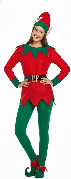 labreeze Women’s Christmas Elf Costume – One Size Adult 5-Piece Fancy Dress Set