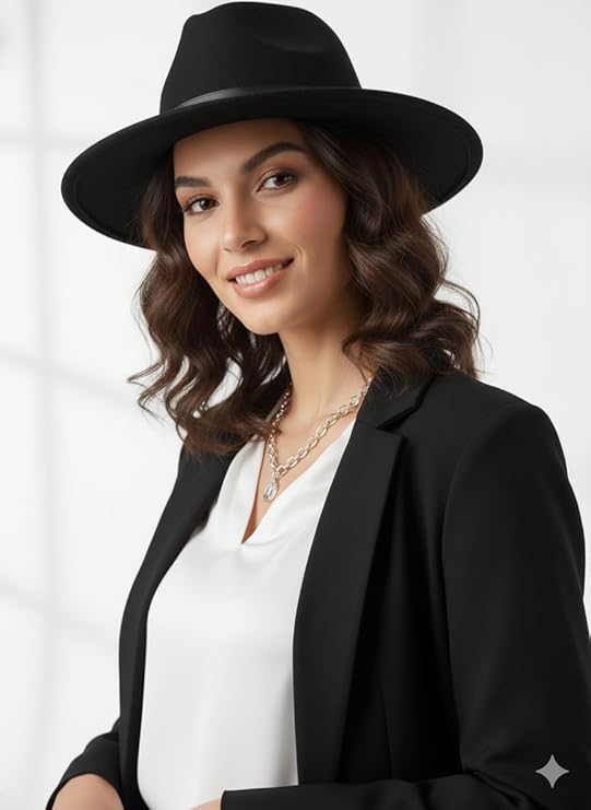 labreeze Black Wool Felt Gangster Fedora Hat with Leather Band – 1920s Adult Party Hat