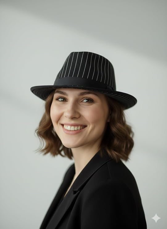 labreeze Pin Striped Gangster Fedora Hat – Adult 1920s Vintage Style Party Accessory