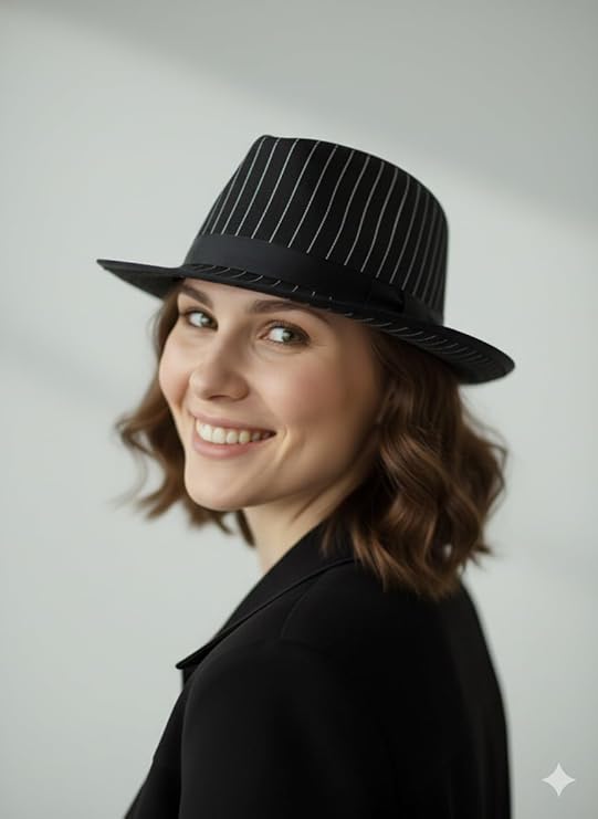 labreeze Pin Striped Gangster Fedora Hat – Adult 1920s Vintage Style Party Accessory