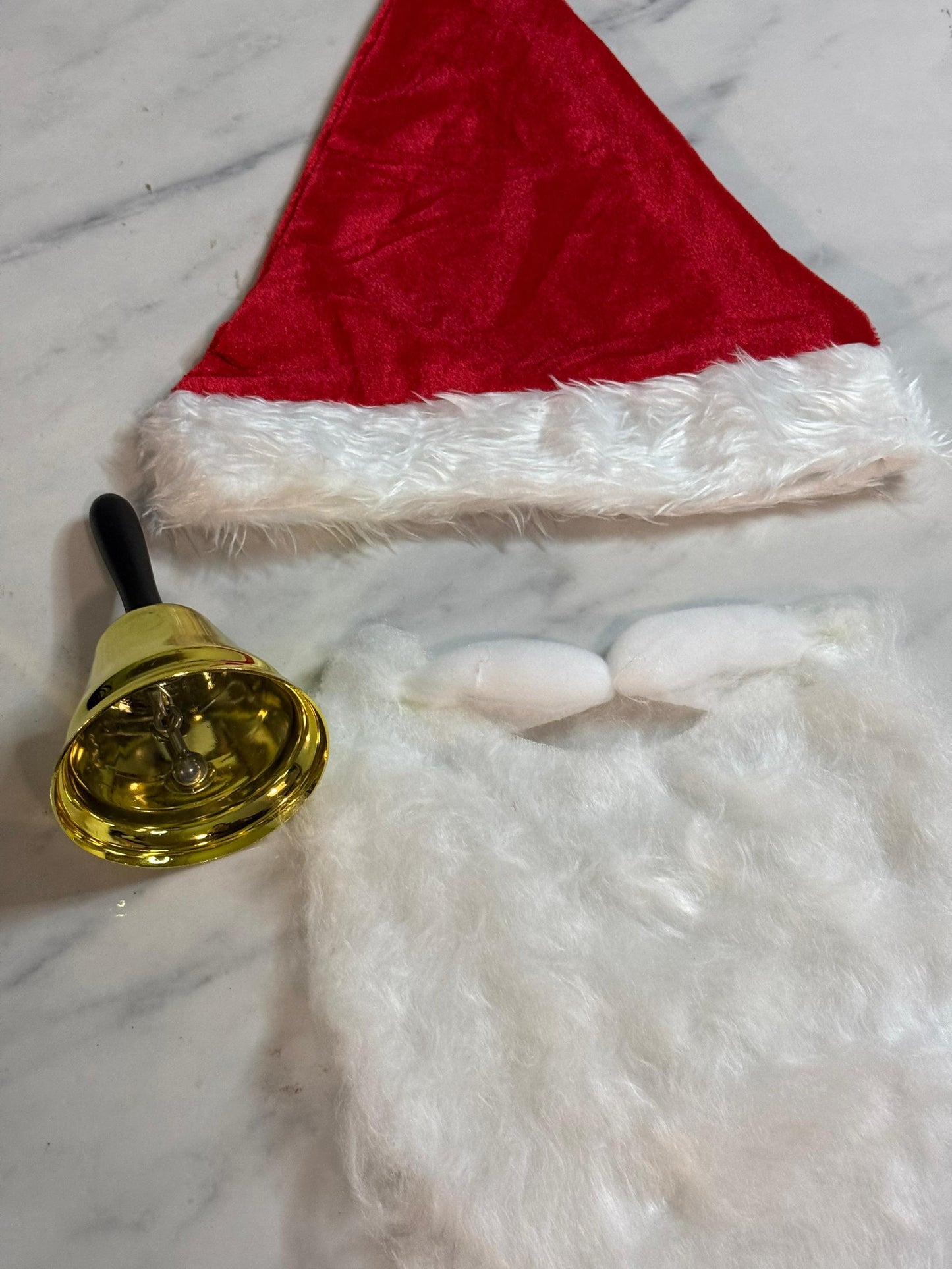 labreeze Santa Hat with Santa Beard & Gold Hand-Held Bell – Women’s Christmas Fancy Dress Accessory Set