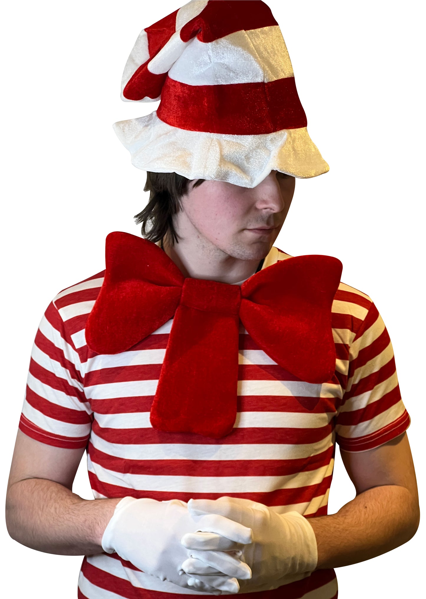 Labreeze Cat in the Hat 5-Piece Set – Red & White T-Shirt, Hat, Gloves, Bow Tie & Tail – World Book Day & World Book Week Fancy Dress Costume