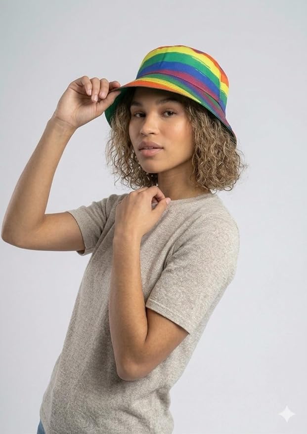 labreeze Rainbow Pride Bucket Hat with Stripes – Vibrant Adult Festival & Fancy Dress Hat - Labreeze Ltd