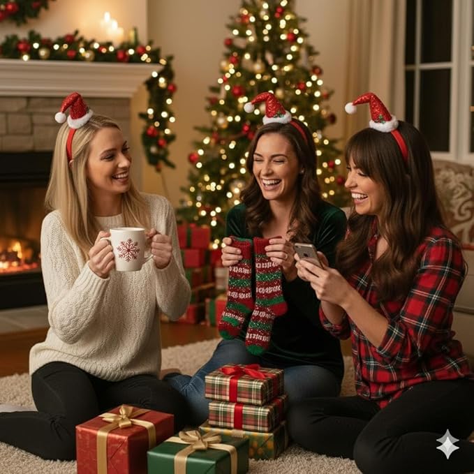 labreeze Pack of 3 Mini Santa Hat Headbands for Women – Christmas Hair Accessories for Festive Parties